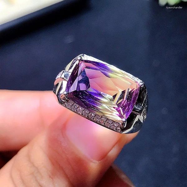 Anéis de cluster Meibapj 10/14 Dream Cut Natural Ametrine Gemstone Anel de Moda para Homens Real 925 Sterling Silver Fine Charm Party Jóias