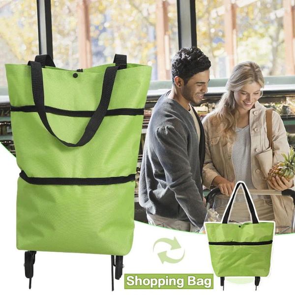 Aufbewahrungstaschen 1 Stück Tragbare zusammenklappbare Einkaufstasche mit Rädern Handwagen Home Große Kapazität Handtaschen-Organizer