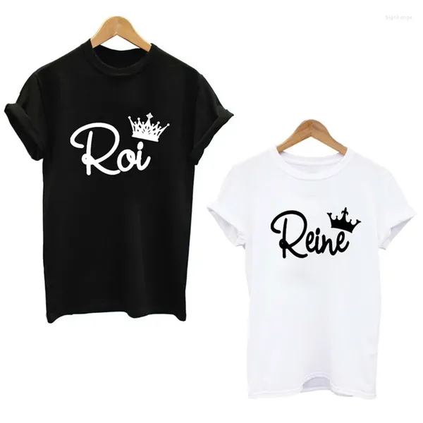 Kadın Tişörtleri Skuggnas Roi et Reine Crown Çift Letter T-Shirt Valentine Kadınlar Gri Komik Üst Tişört Femme Tumblr Love