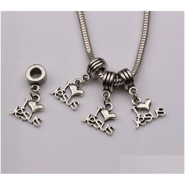 Charms verkaufen 100 Stück antike Silber I Love Jesus Heart Relius Dangle Beads Fit Armband 23X16 403 Schmuck Schmuckzubehör Komponenten Dhuhx