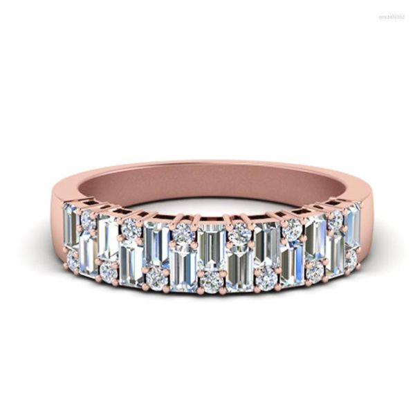 Fedi nuziali Hainon Vintage Crystal per donna Specchio magico Retro anello da dito color oro rosa Gioielli femminili