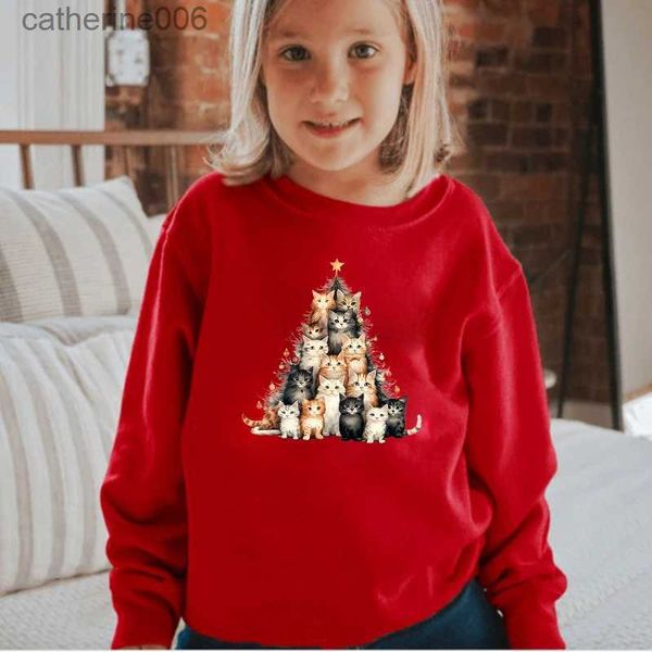 Altri giocattoli Natale Gatto Albero Stampa Felpa per bambini Kawaii Bambini Cartoni animati Vestiti Natale Manica lunga Pullover Ragazza Ragazzo Natale Felpa con cappuccioL231024