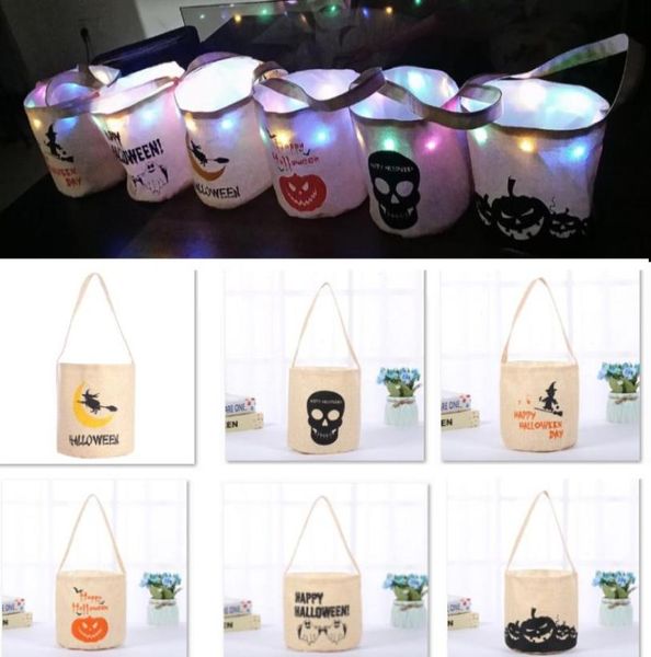 Halloween decoração doces balde saco led noite lona bolsa saco de armazenamento dos desenhos animados para abóbora fantasma crânio festa presente hh923143978222