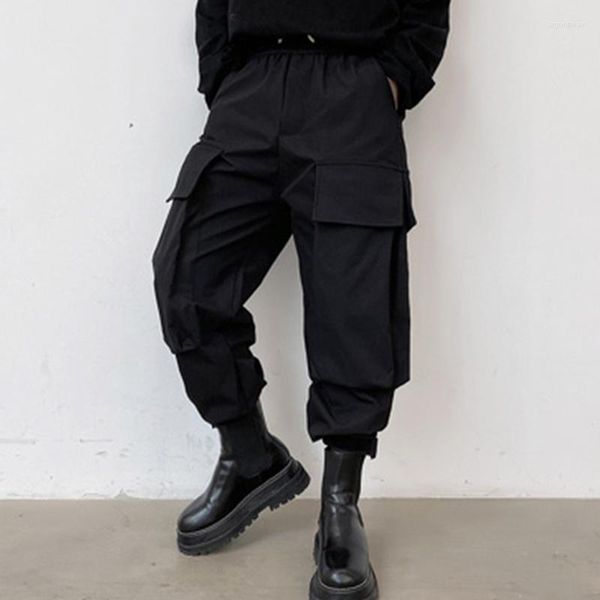 Мужские брюки, мужские темные осенние южнокорейские версии повседневных мужских свободных комбинезонов с несколькими карманами, молодые хиповые маленькие брюки, мужские