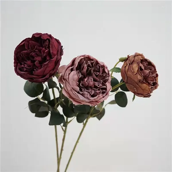 Декоративные цветы 60 см, имитация винтажного осеннего цветка розы 11 см, большой увядший Остин, искусственный сухой свадебный декор для дома
