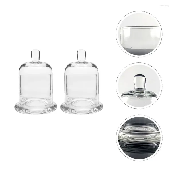 Portacandele 2 set Cloche in vetro trasparente Display a globo Cupola Campana Base Terrario Conservato Fiore Contenitore Piante Lampada a olio