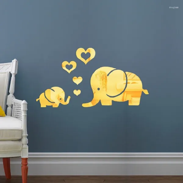 Adesivos de Parede Amor Elefante Acrílico Espelho Adesivo 3D Quarto Sala de estar Decoração DIY Decalque Arte Removível Bebê Crianças