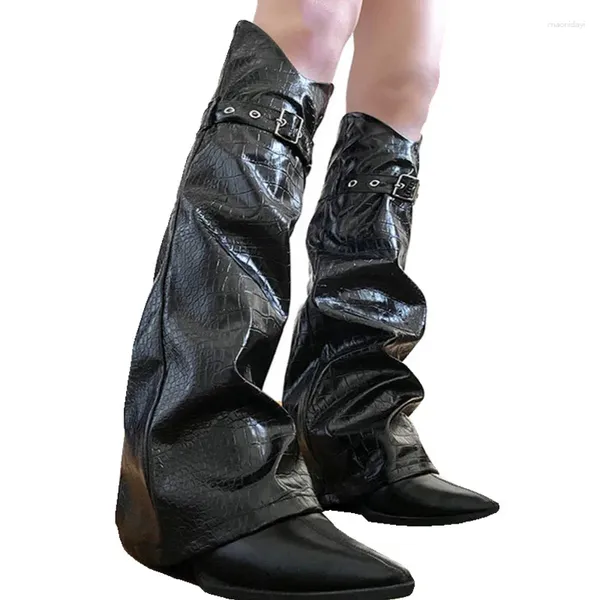 Frauen Socken PU Leder Punk Stil Strümpfe Krokodil Muster Kniehohe Stiefel Manschetten Mode Lange