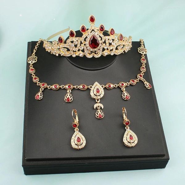 Комплект ожерелья и серег, свадебные украшения, алжирские свадебные аксессуары для волос, Корона, позолоченный кулон для женщин, роскошные