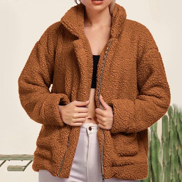 Damenjacken Eleganter Bär Teddy Faux Pelzmantel Frauen 2023 Herbst Winter Dicke warme weiche Fleecejacke Weibliche Tasche Reißverschluss Veste Femme