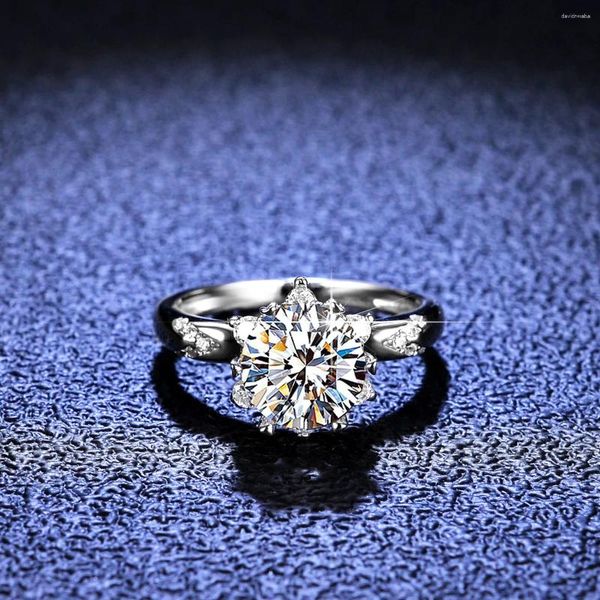 Кольца кластера LESF, 2 карата, кольцо с муассанитом, женское кольцо из стерлингового серебра 925 пробы, классические обручальные кольца с шестью когтями, ювелирные изделия