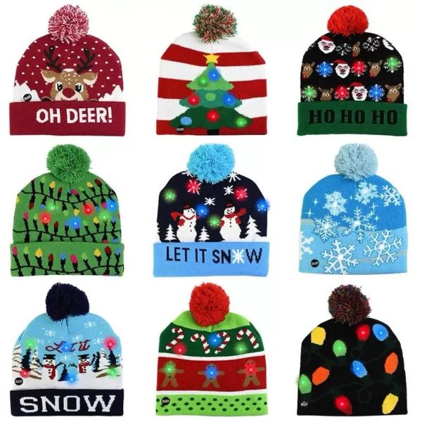 LED Noel Şapkası Kazak Örme Beanie Noel Light Up Örme Şapka Çocuklar İçin Noel Hediyesi Noel Yıllık Dekorasyonlar FY3287 1024