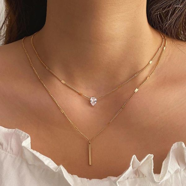 Colares de pingente simples cristal geométrico dupla camada colar para mulheres encantos moda longa tira feminina jóias vintage 2023