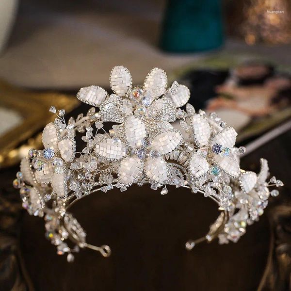 Saç klipleri lüks gelin kronları kadınlar tiaras rhinestone kristal boncuk yarışma