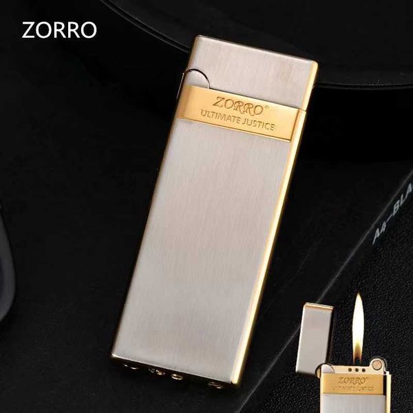 Isqueiros 2023 Novo Zorro Bronze Isqueiro Slim 5mm Inflável Criativo Roda Portátil Clássico À Prova de Vento Fumar Presente Masculino