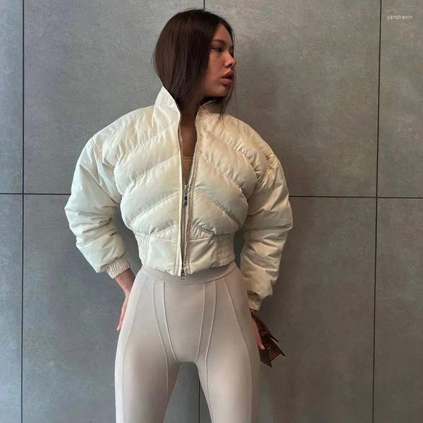 Kadın Ceketleri Kış Pufu Kadınlar İçin Kısa Kısa Parkas Ceket Moda Fermuarı Bel Kıç Çekme Sıcak Sokak Giyim Y2K Egzersiz