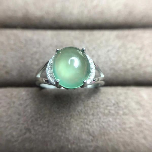 Küme halkaları doğal yeşil prehnite mücevher yüzüğü s925 gümüş değerli taş moda zarif yuvarlak kadın partisi hediye güzel takılar