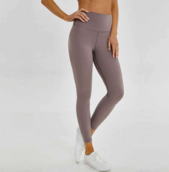 Yoga Outfit L-85 Material Nu Mulheres Yoga Calças Sólidas Cor Esportes Ginásio Desgaste Leggings Cintura Alta Elástica Fitness Senhora Geral Calças Treino 1432