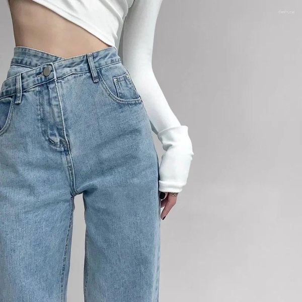 Calças de brim femininas mulher perna larga algodão denim roupas 2023 trand streetwear vintage calças de cintura alta moda calças retas