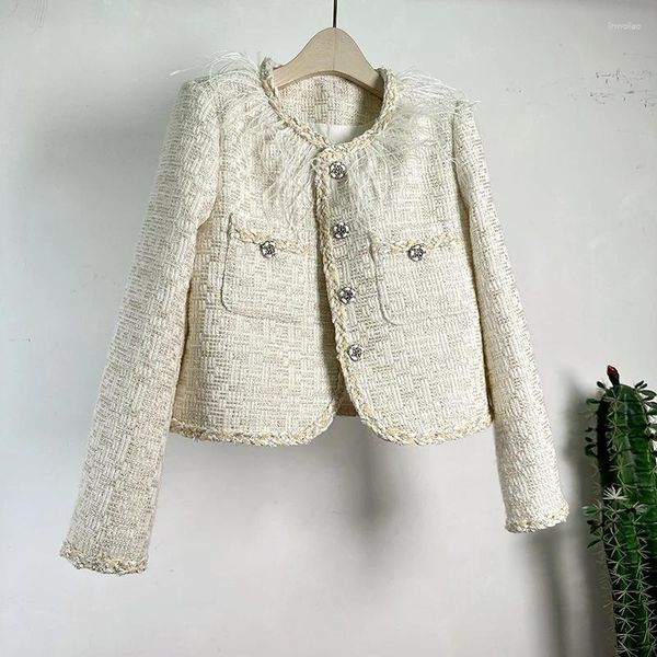 Jaquetas femininas roupas francesas único breasted tweed manga longa elegante borlas jaqueta de luxo vintage ol casacos outwear feminino casaco