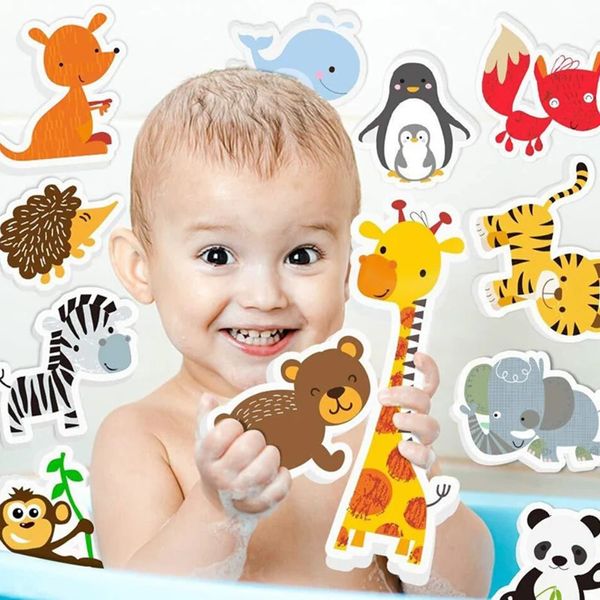 Brinquedos de banho de bebê crianças banheiro banheira macio eva colar educação precoce diy adesivo quebra-cabeças brinquedos não tóxicos crianças diversão espuma mar animal banho conjunto brinquedos 231024