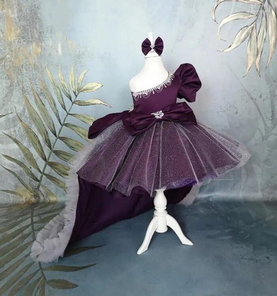 Vestidos da menina roxo brilho vestido de bebê trem destacável princesa casamento criança vestido de festa primeira comunhão personalizar tamanho e cor