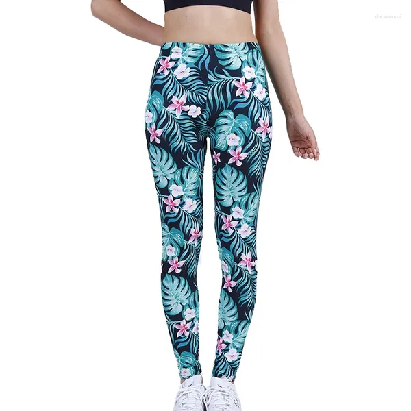 Leggings femininas VIIANLES Stretch Pant Sexy Roupas Mujer Folha Floral Impressão Moda Mulheres Linda Cintura Alta Jeggings