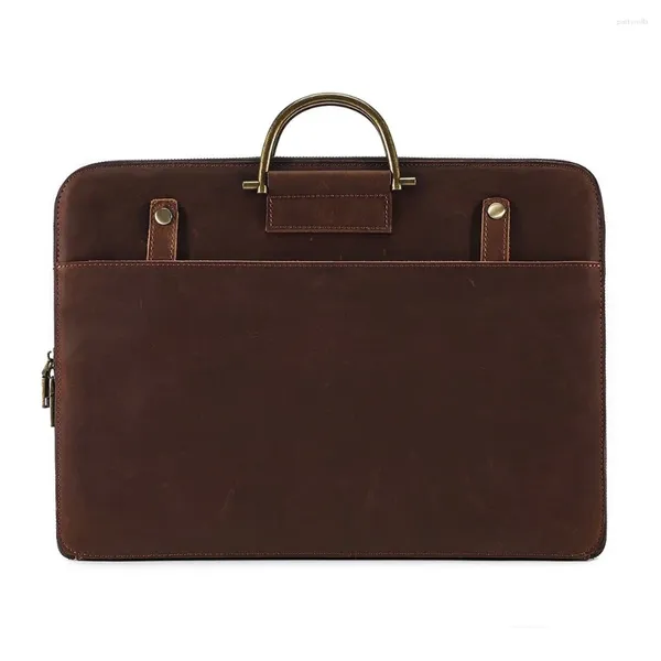 Aktentaschen Echtes Leder Herren Business Büro Aktentasche 15,6 Zoll Laptop Handtasche Männliche Dokumententasche A4 Größe Clutch