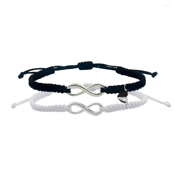 Charme Pulseiras Moda Criativo 8 Personagem Coração Metal Pulseira Magnética Para Mulheres Homens Preto Branco Tecido Corda Casal Jóias Presente