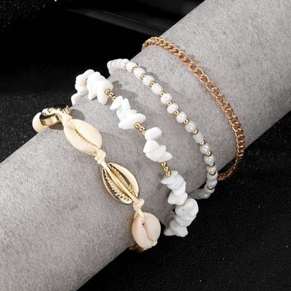 Cavigliere Set di cavigliere con catena in pietra da spiaggia estiva per donna Bracciale alla caviglia con ciondolo a conchiglia Boho sulla gamba Gioielli di moda fatti a mano