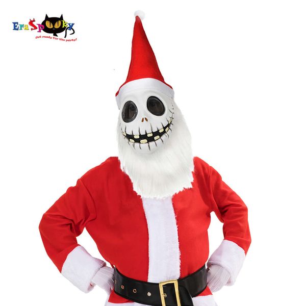 cosplay Eraspooky Clássico Filme Jack Skellington Cosplay Máscara de Látex Crânio Chapéu de Papai Noel Pesadelo Antes do Natal Festa a Fantasia Propcosplay