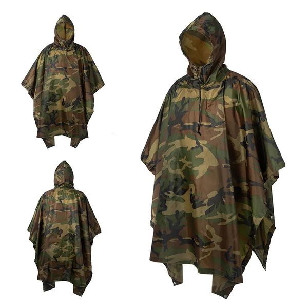 Chuva desgaste ao ar livre militar poncho 210tpu exército guerra tático capa de chuva caça ghillie terno observação de aves guarda-chuva chuva engrenagem acessórios para casa 231024