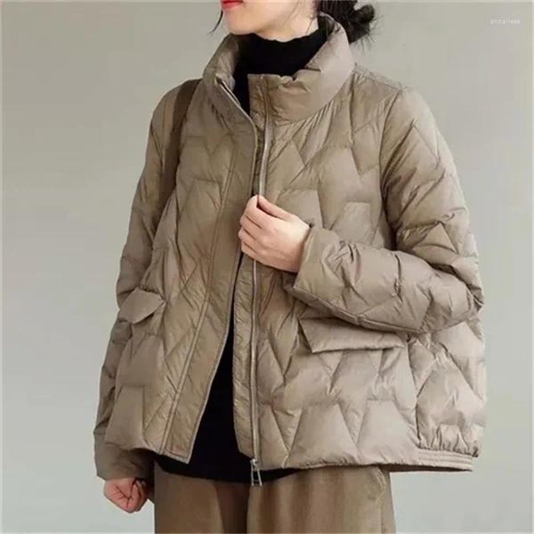 Casacos de trincheira femininos 2023 outono inverno casaco curto para baixo jaqueta gola solta luz fina parkas moda feminina pato branco outwear