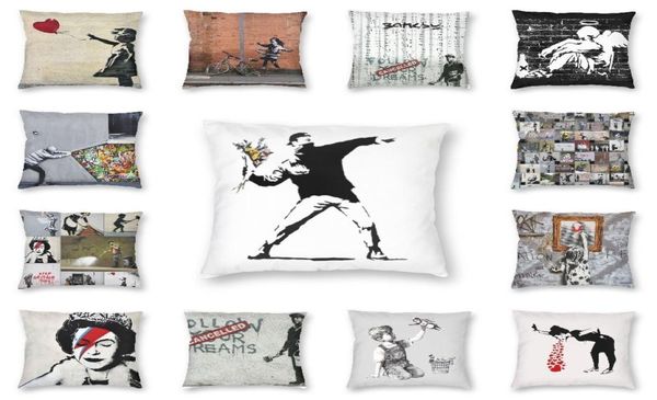 Federa per cuscino di lusso Banksy Street Graffiti Fodera per cuscino Home Decor Personalizzato London Pop Art Cuscino 45x45 cm Federa per divano9888029