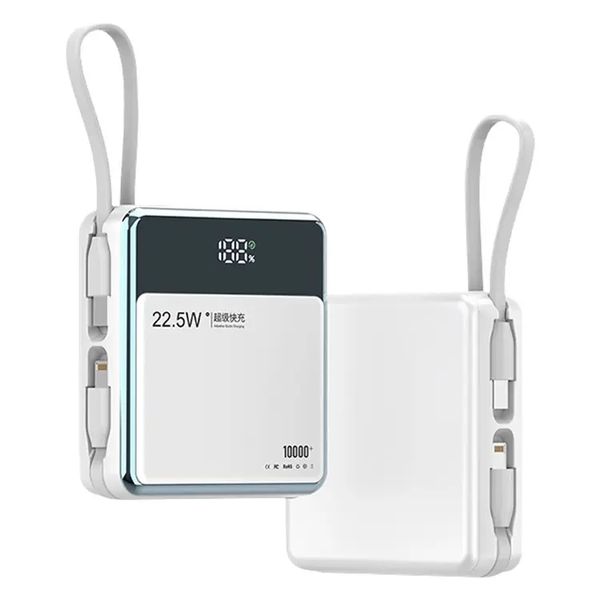 Power Bank portatile 10000mAh 22,5W Caricabatteria a ricarica rapida Cavi IP+Type-C integrati
