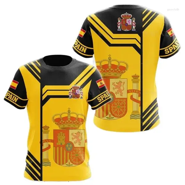 Homens Camisetas Espanha Emblema Nacional Impresso 3D T-shirt O-pescoço Manga Curta Moda Roupas Frescas Tamanho Grande Camisa Solta Para Homens