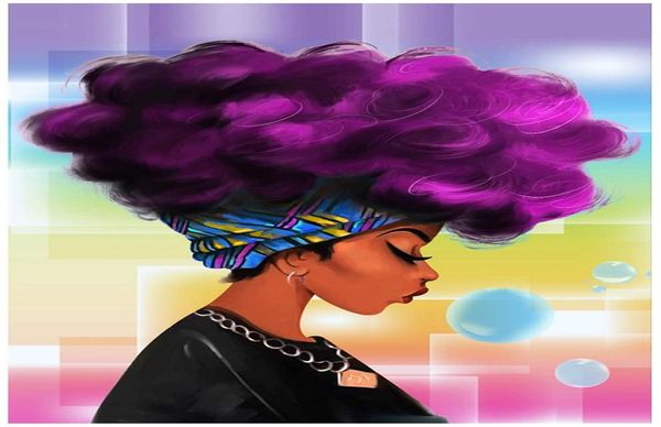5d tam matkap elmas boyama kiti nakış sanatları zanaat ev dekor Afrikalı Amerikalı kadın mor saç4181681