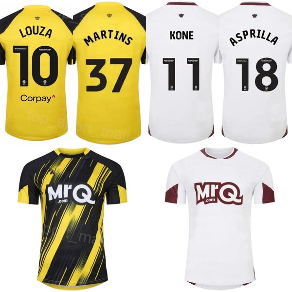 2023-24 Fußballverein-Team Watfords 9 Mileta Rajovic Trikot 19 Bayo Youssouf 37 Matheus Martins 10 Imran Louza 7 Tom Ince 4 Wesley Hoedt Fußballtrikot-Kits Schwarz Weiß