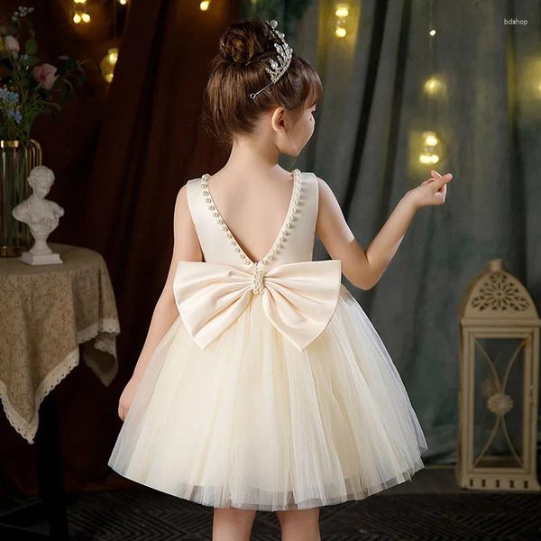 Платья для девочек праздничное платье для девочек, рождественская одежда принцессы с открытой спиной и бантом для малышей, детское платье-пачка с бантом на день рождения, детское платье