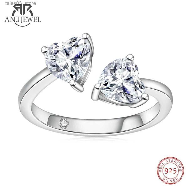 Fedi nuziali AnuJewel 2 carati D Colore cuore Moissanite Anello antistress Anello in argento sterling 925 con due pietre Anello di fidanzamento da sposa da donna Q231024