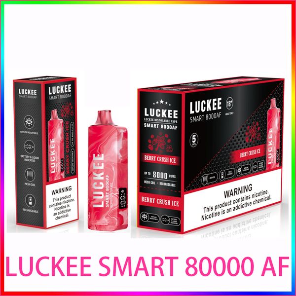 Оригинальная жидкость для электронных сигарет LUCKEE SMART 8000 AF, 20 мл, 600 мАч, аккумулятор типа C, перезаряжаемая сетчатая катушка со светодиодным индикатором, регулируемый поток воздуха, crazvapes