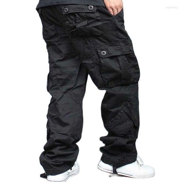 Calças masculinas moda streetwear homens carga hip hop harem calças de algodão macacão solto baggy corredores homem roupas mais