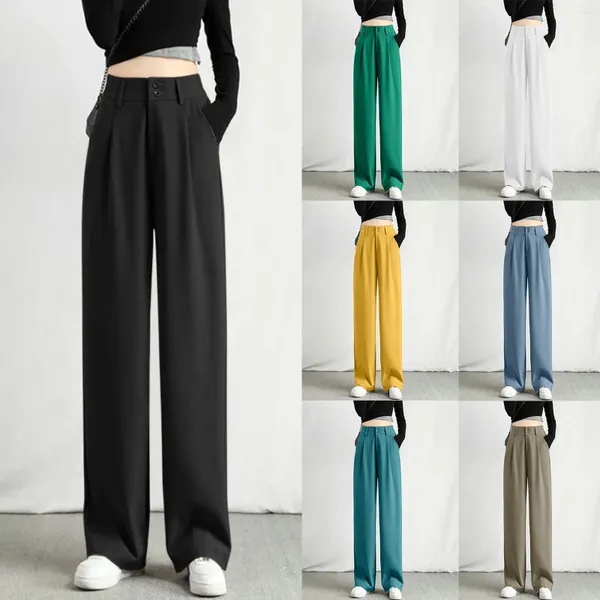 Женские брюки, женские шикарные прямые офисные брюки, винтажные женские брюки с высокой талией, мешковатые корейские брюки 2023, лето-осень, свободные широкие брюки