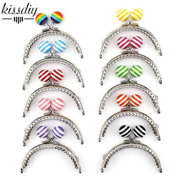 Bolsa Peças Acessórios KISSDIY 10 PCS 8 5 CM Stripe Lollipop Bead Metal Bolsa Quadro Brilhante e Brilhante Prata Semicírculo Sacos Beijo Fecho Acessório 231024