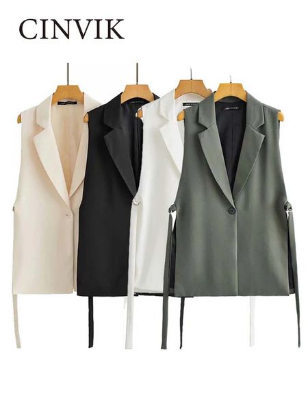 Abiti da donna Blazer CINVIK Stile coreano Donna Blazer senza maniche Gilet Moda Donna Giacca Causale Outwear Top Abbigliamento donna Za Vest 231024