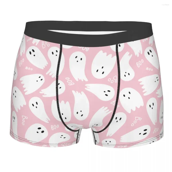 Cuecas masculinas rosa bonito halloween fantasma boxer shorts calcinha meados de cintura roupa interior boo homme impresso S-XXL longo
