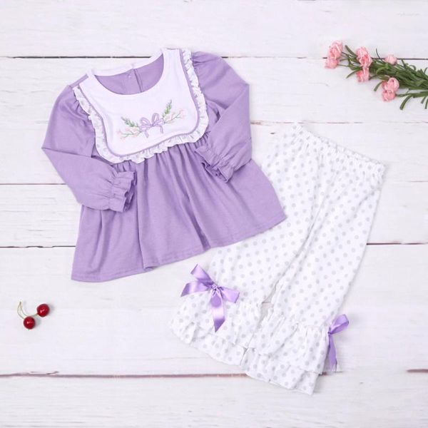 Kleidungssets Modische reine Baumwolle Schleife Blumenmädchen Set weiße Tupfen Hosen Stickerei Kleid Strampler Shorts Boutique Kinder