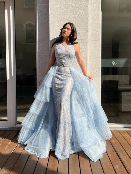 Vestidos de festa vestidos azuis senhoras a linha com saia de bolo vestido de noite luxo para mulheres formatura de casamento