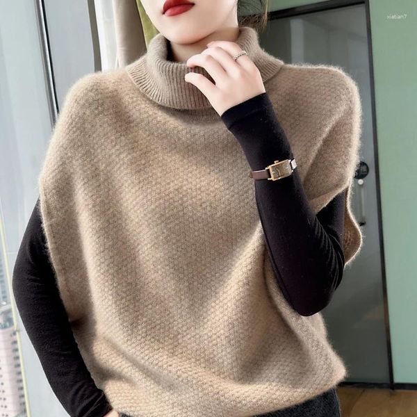 Maglioni femminili inverno da donna spessa pulluver casual pullover femminile femminile senza maniche dolcevita alle cime di grandi dimensioni di lana a maglia