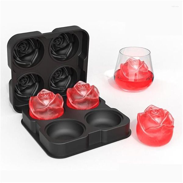 Stampi da forno Mods 4 celle San Valentino Rose Stampo per palline di ghiaccio Vassoi per cubetti di Sile Stampi per whisky Stampi per crema di diamanti Consegna a goccia Home Gar Otegi